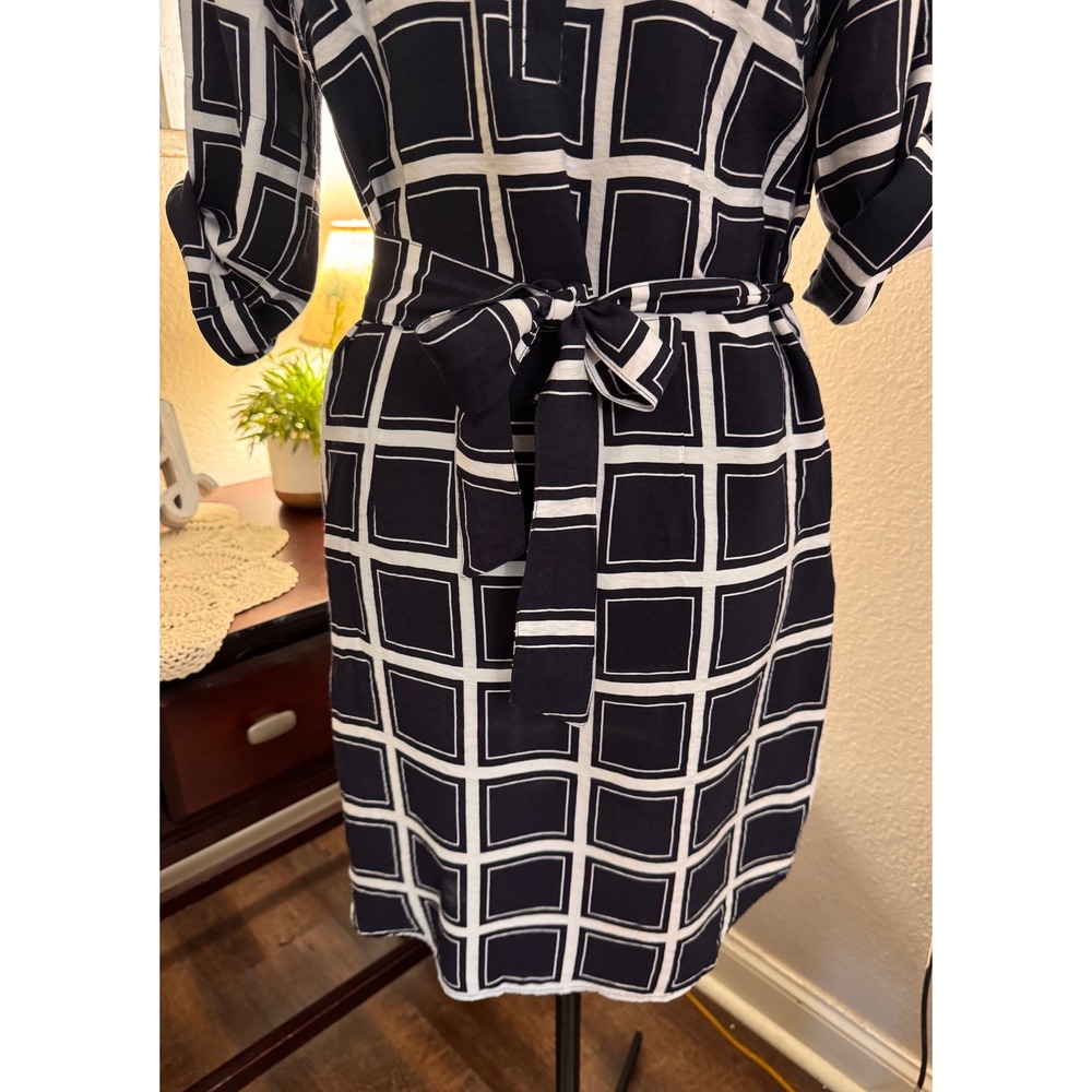Laundry by Shelli Segal Dress Size 6 Navy White Geometric Belted Shirt Dress - Picture 3 of 10